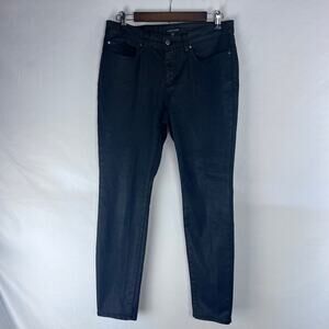 Eileen Fisher Black Waxed Coated Organic Cotton Skinny Jeans Pants‎ Size 10
